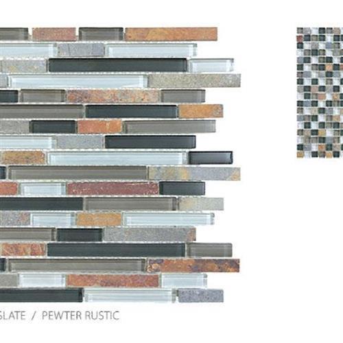 Clear Glass and Slate in Pewter Rustic - Strip Glass Tile