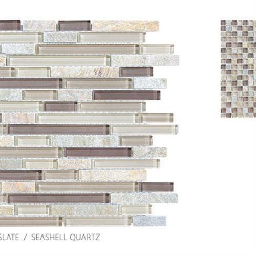 Clear Glass and Slate in Seashell Quartz - Strip Glass Tile