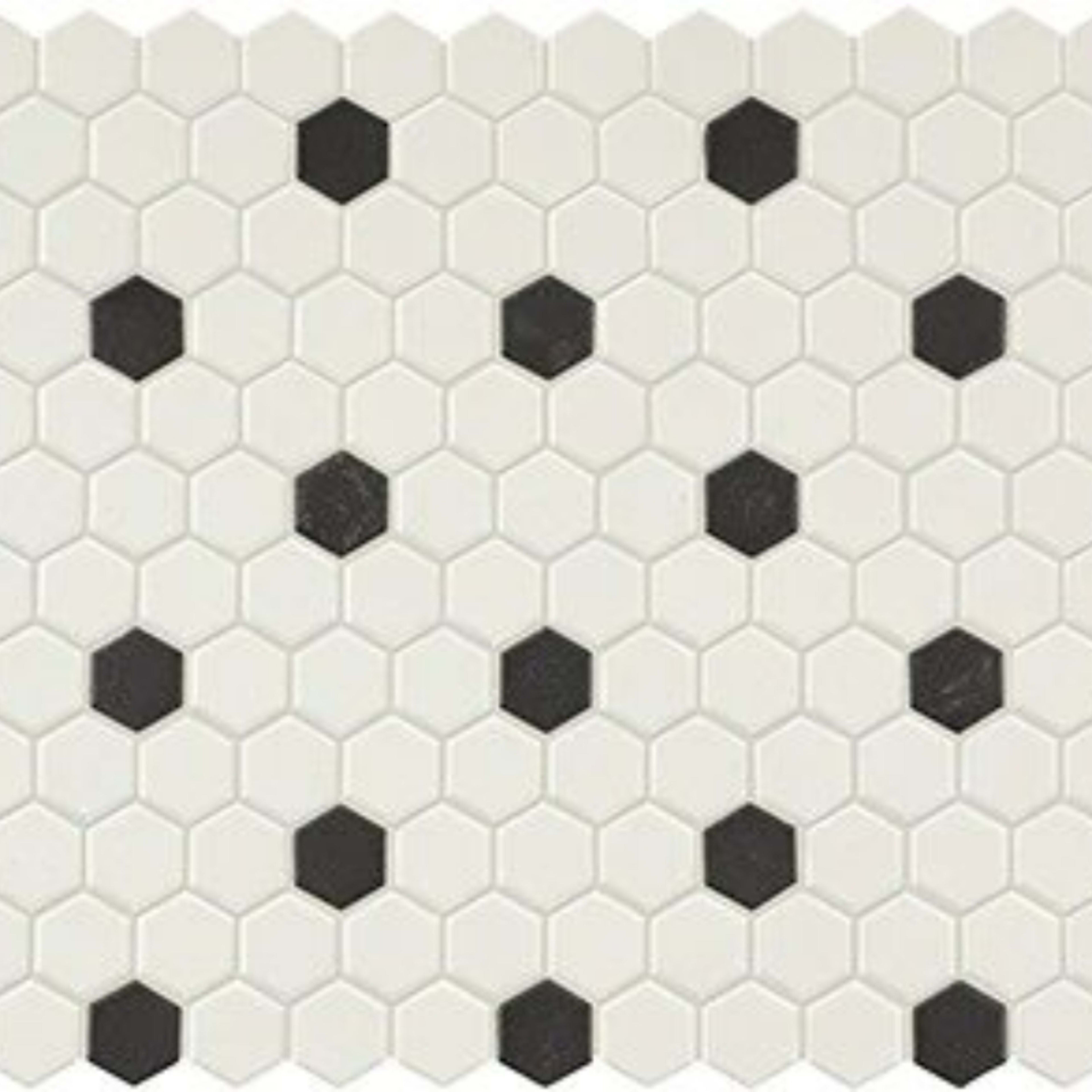 Unglazed Mosaics in Ice White/Black Hexagon Tile