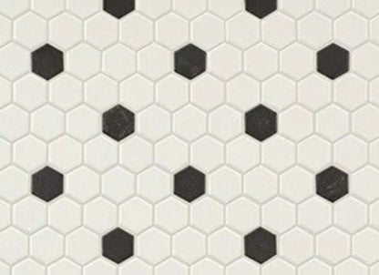 Unglazed Mosaics in Ice White/Black Hexagon