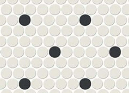 Unglazed Mosaics in Ice White/Black Penny Rounds Retro Dot