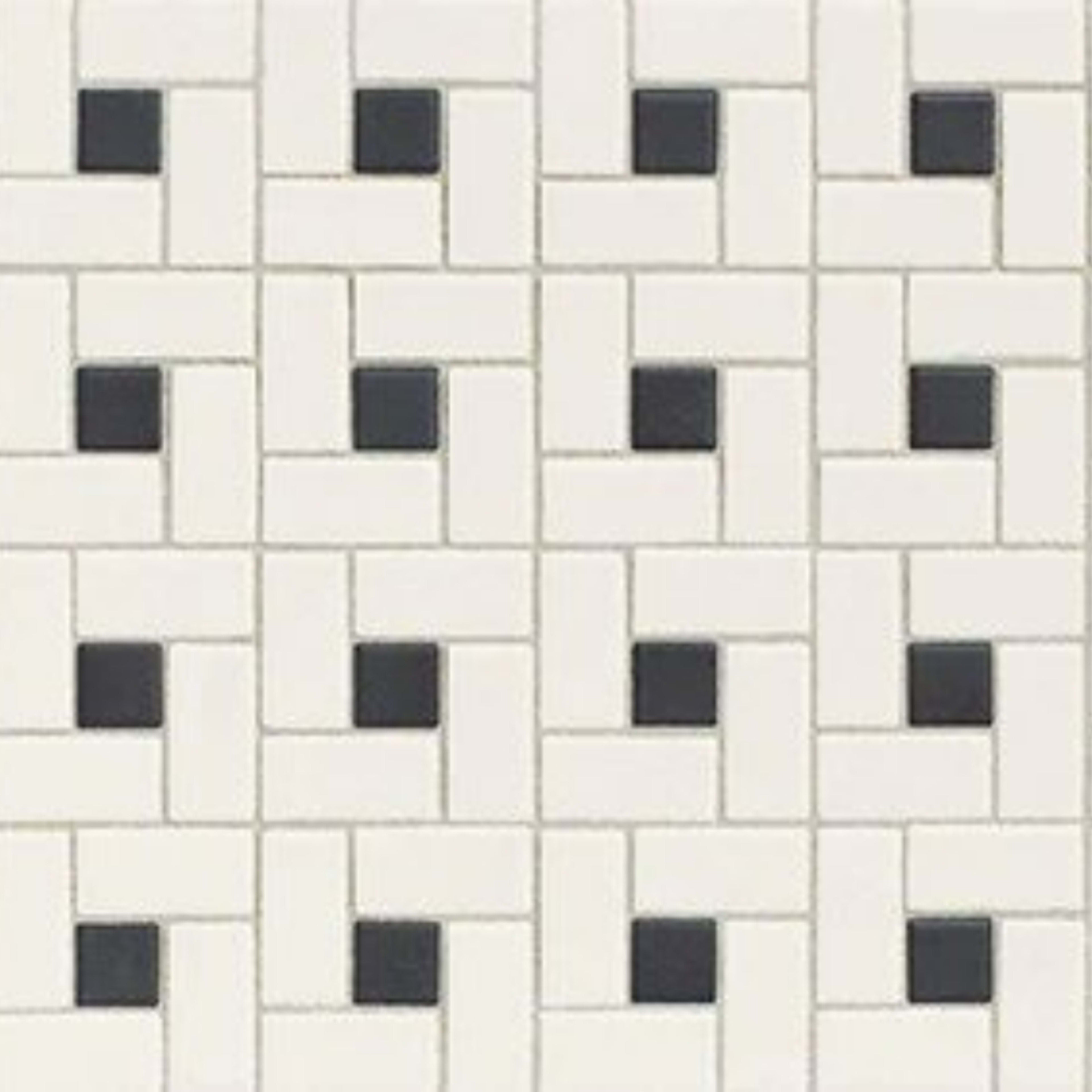 Unglazed Mosaics in Ice White/Black Penny Rounds Rosette Tile
