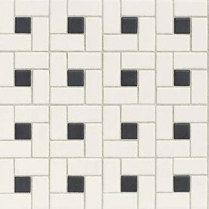 Unglazed Mosaics in Ice White/Black Penny Rounds Rosette Tile