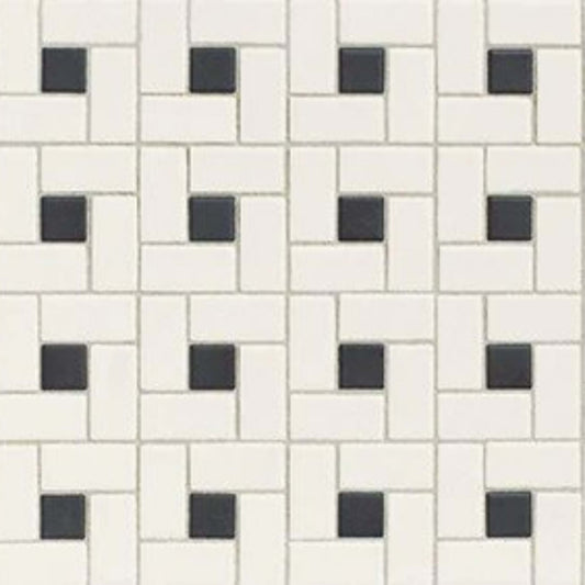 Unglazed Mosaics in Ice White/Black Penny Rounds Rosette Tile
