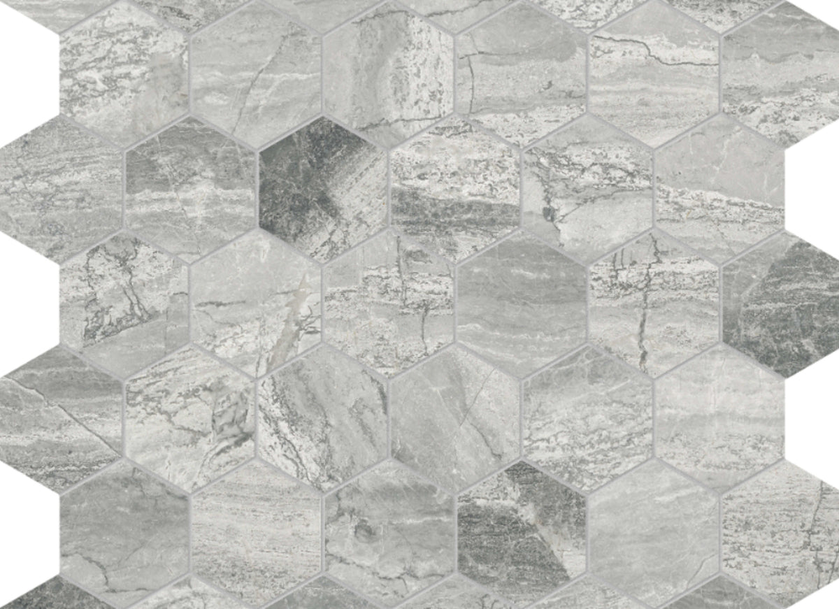 Volcana Notte in Hexagon Mosaic Honed