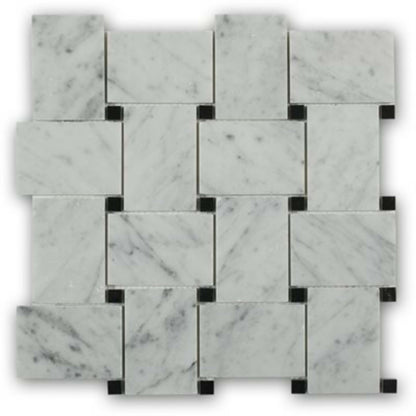 Wide Weave in White Carrara With Black Dot Natural Stone