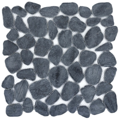 Cultura in Black 12" X 12" Pebble On Mesh Natural Stone